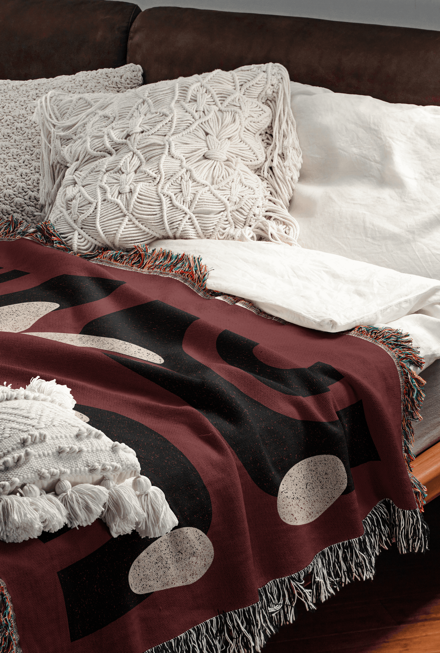 Retro Arch Woven Throw Blanket – Burgundy & Black Modernist