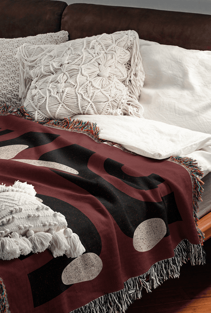 Retro Arch Woven Throw Blanket – Burgundy & Black Modernist
