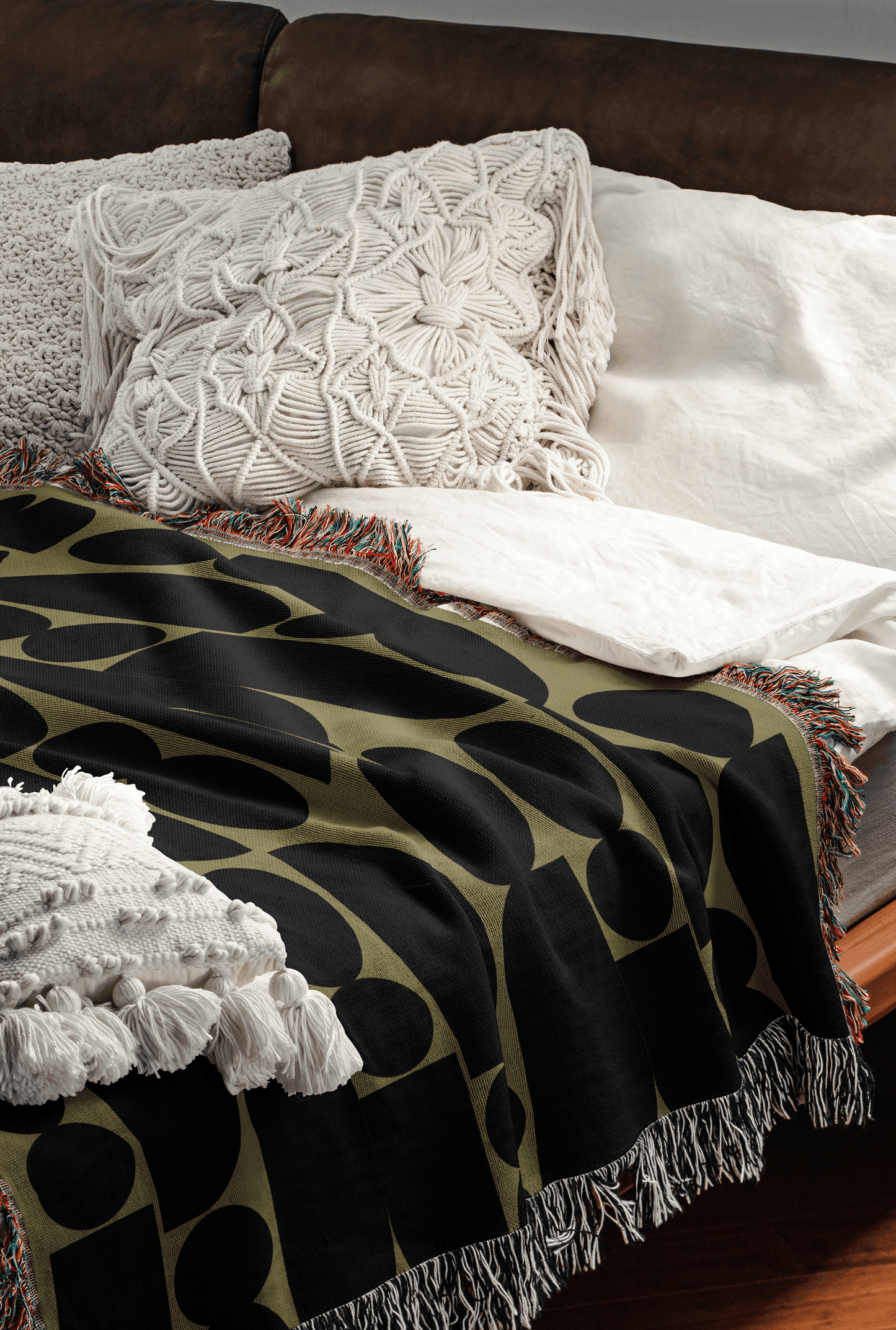 Modern Geometric Throw Blanket – Olive & Charcoal