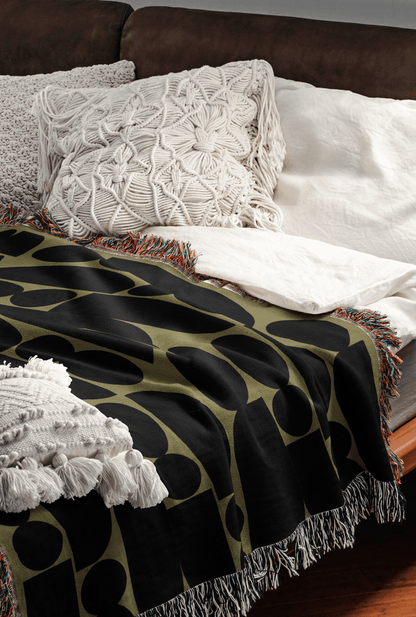 Modern Geometric Throw Blanket – Olive & Charcoal