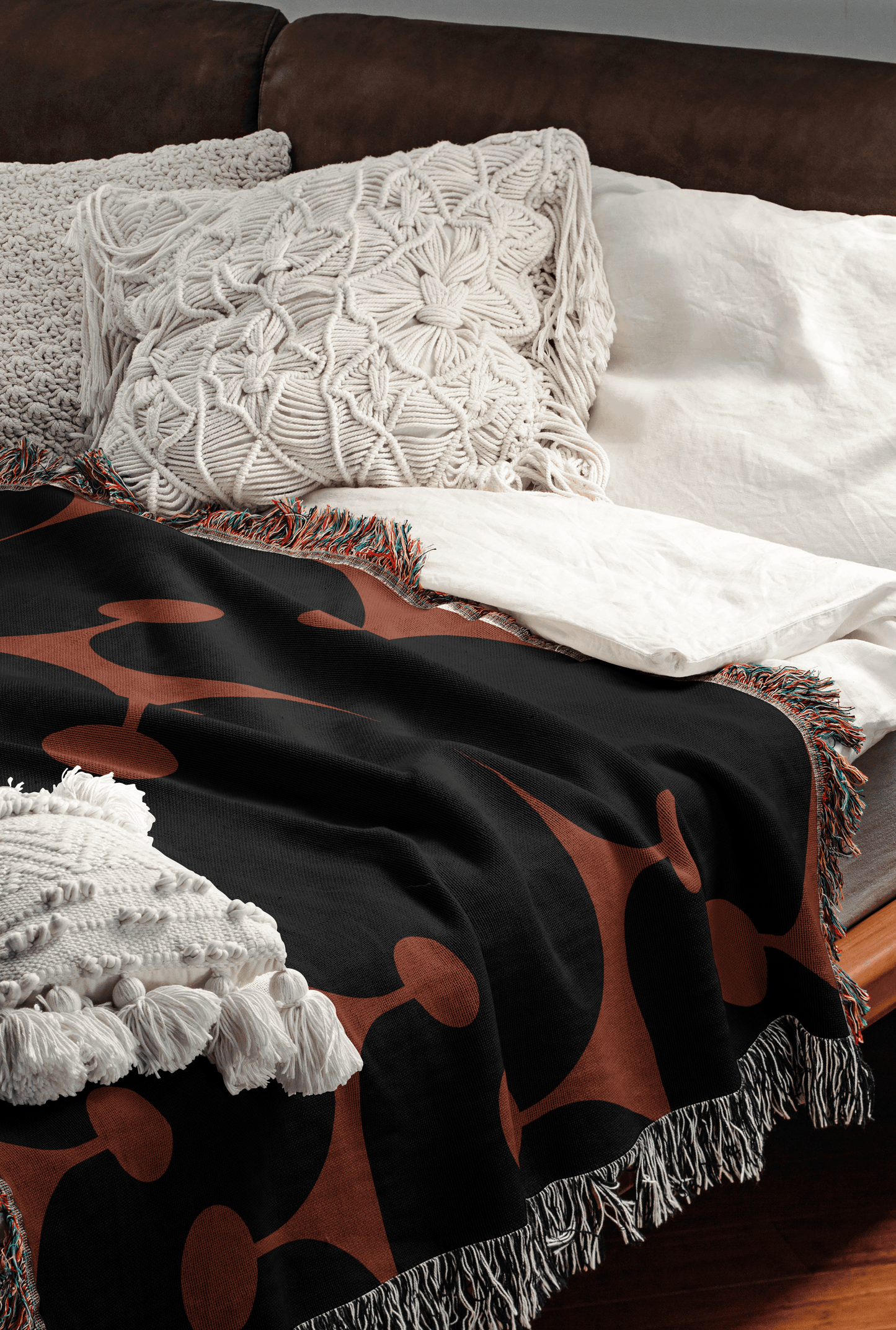 Retro Geometric Woven Cotton Throw Blanket – Mid-Century Modern