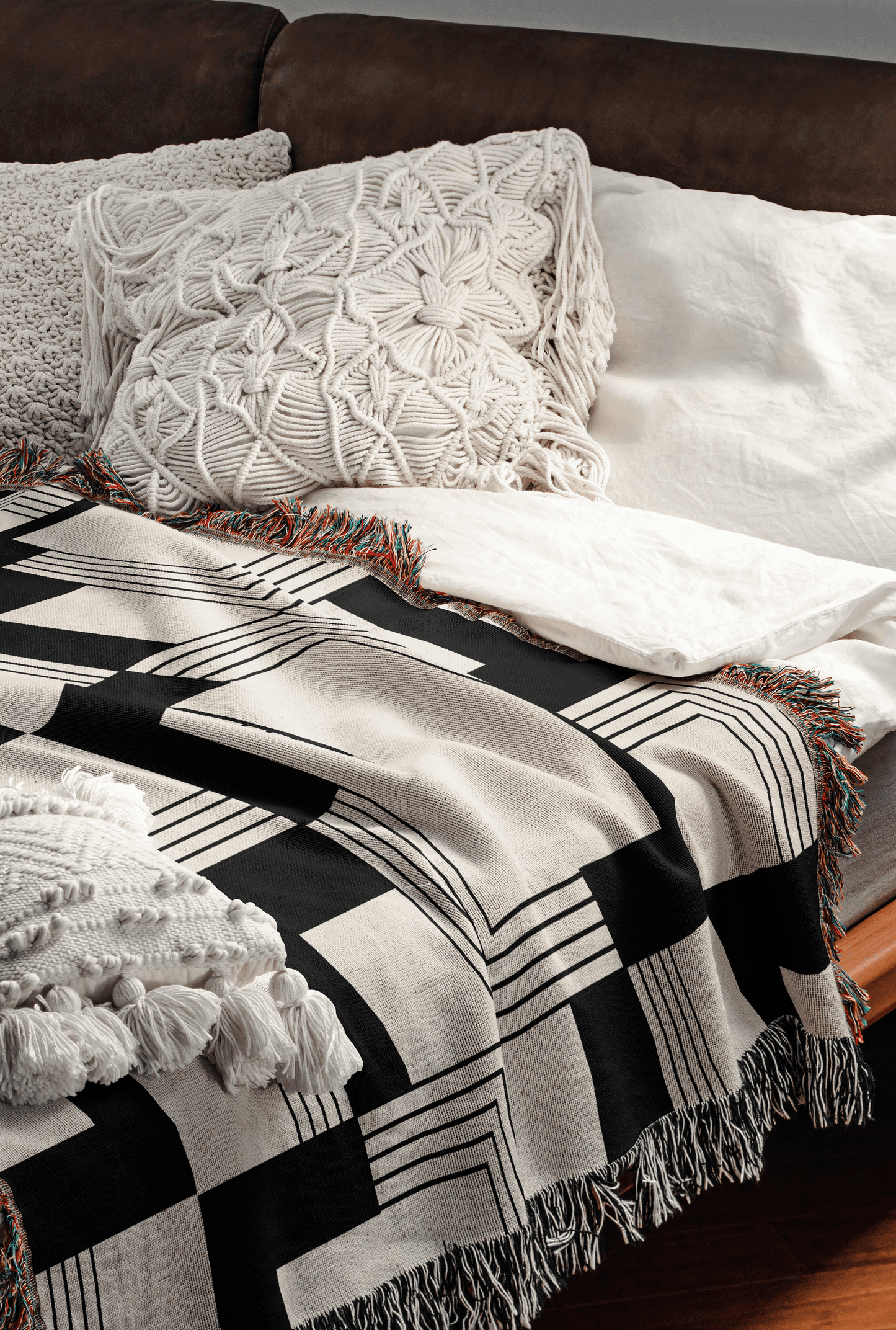 Beige and Black Modern Checkered Throw Blanket