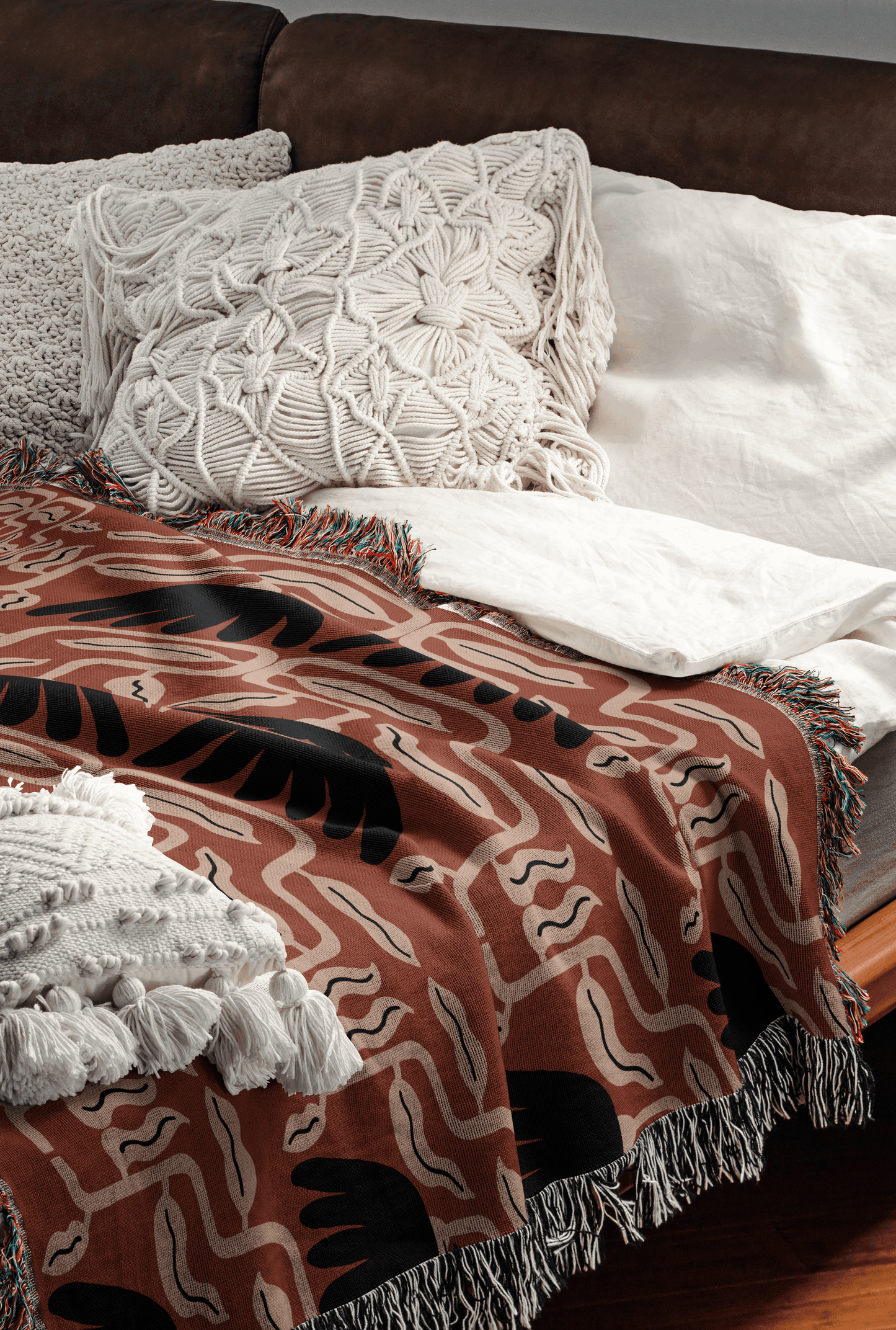 Brick Red Geometric Floral Throw Blanket