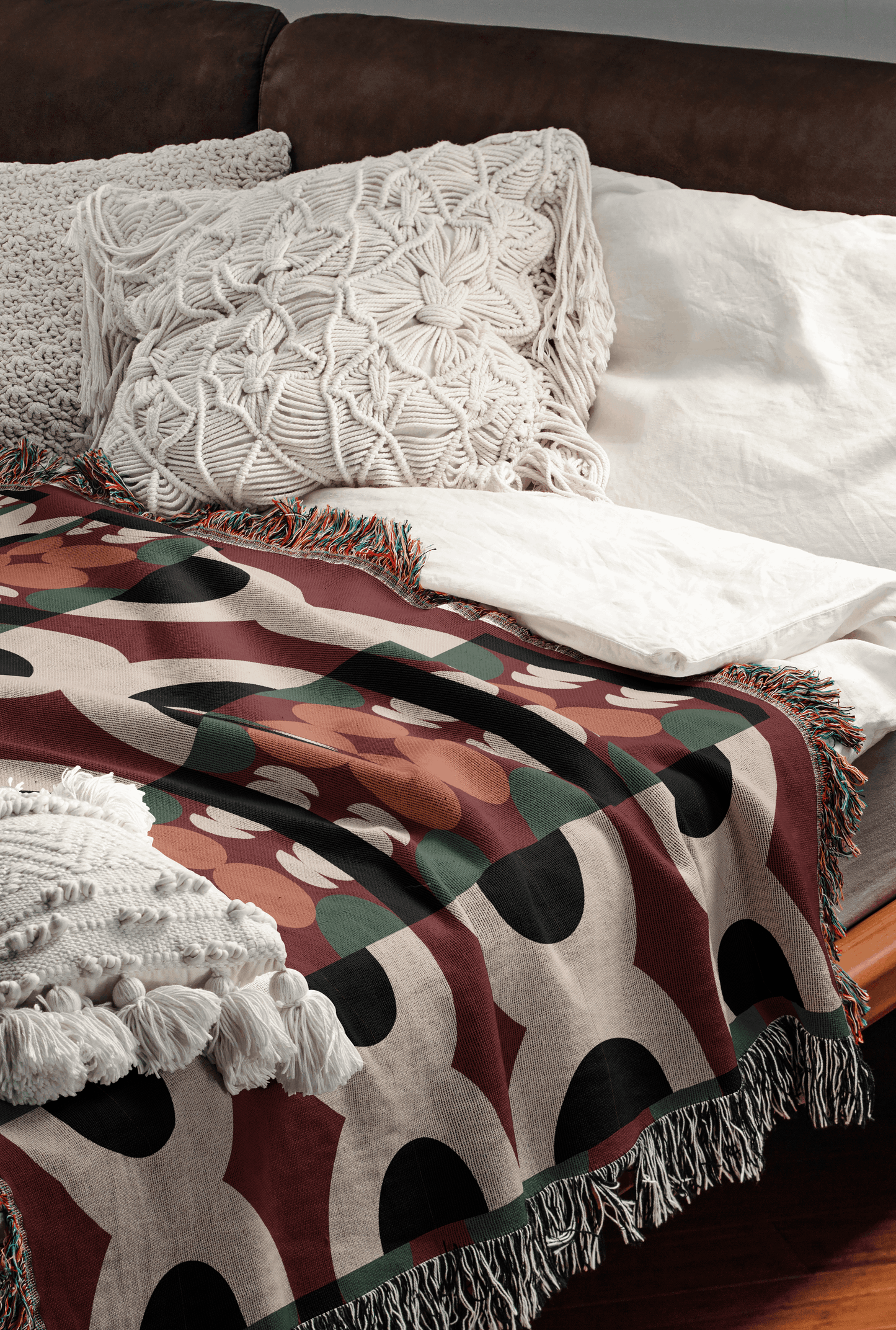 Retro Modern Geometric Woven Throw Blanket