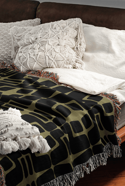 Olive Green and Blank Retro Throw Blanket