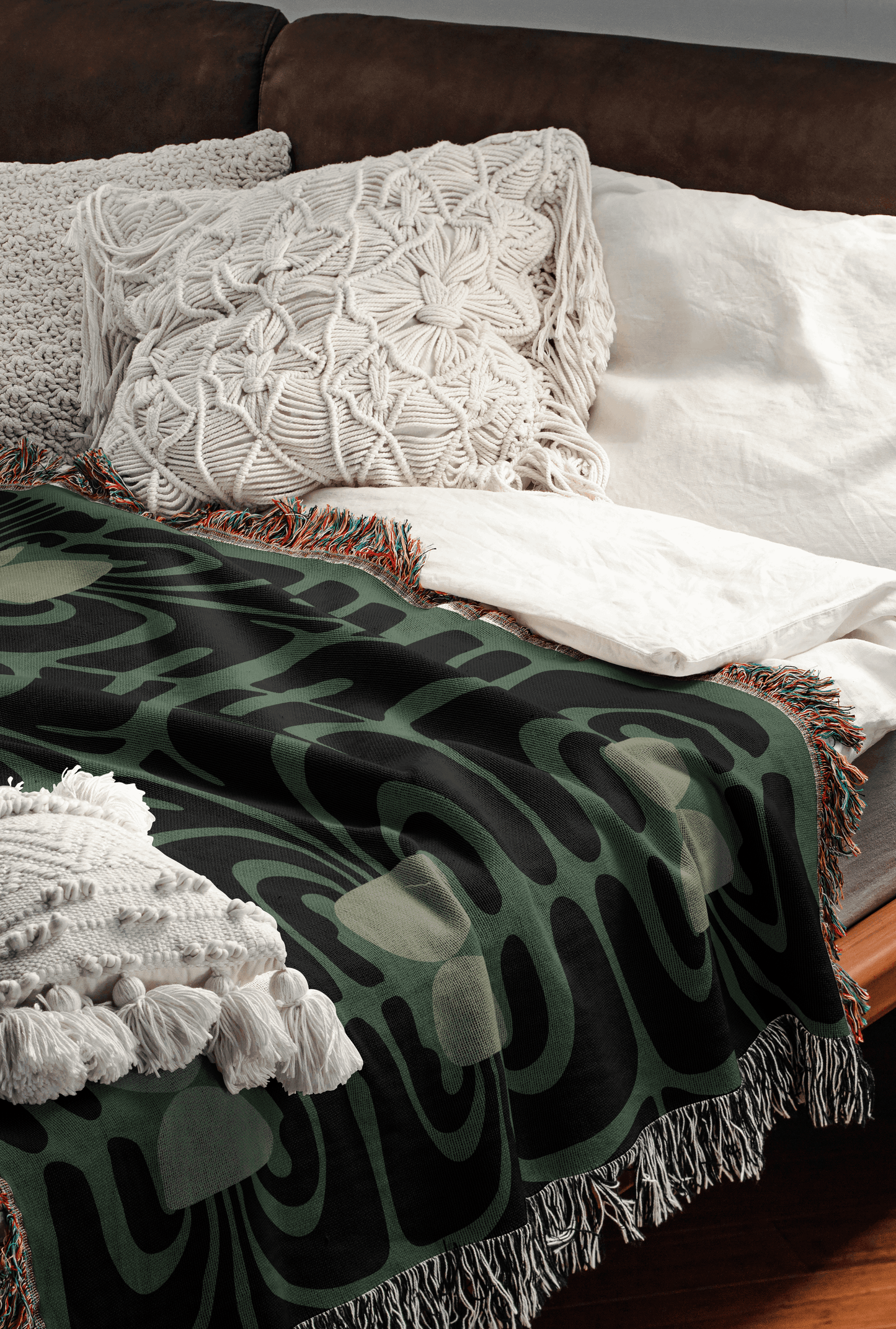 Olive Green & Charcoal Matisse Retro Woven Throw Blanket