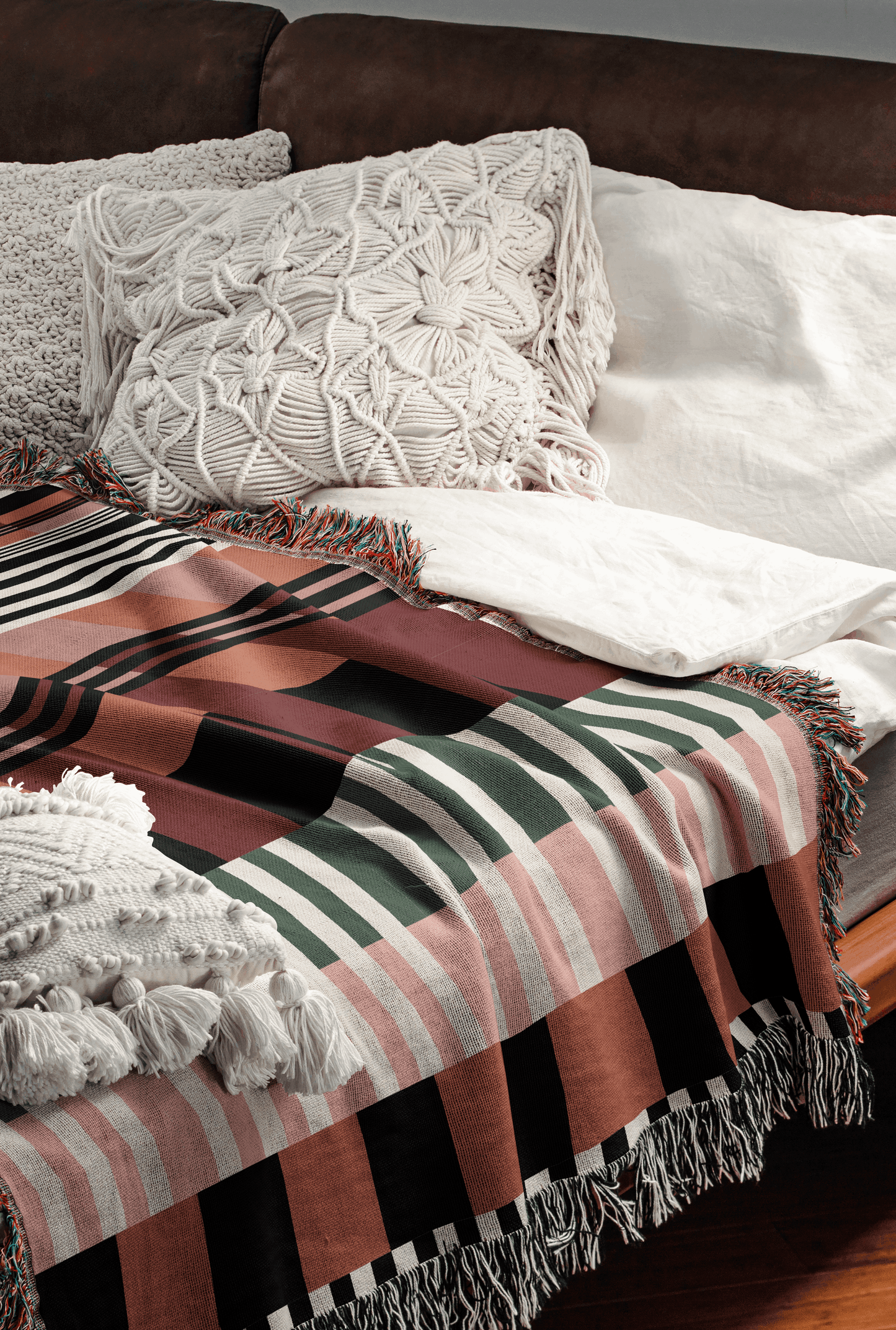 Modern Checkered Stripes Woven Throw Blanket