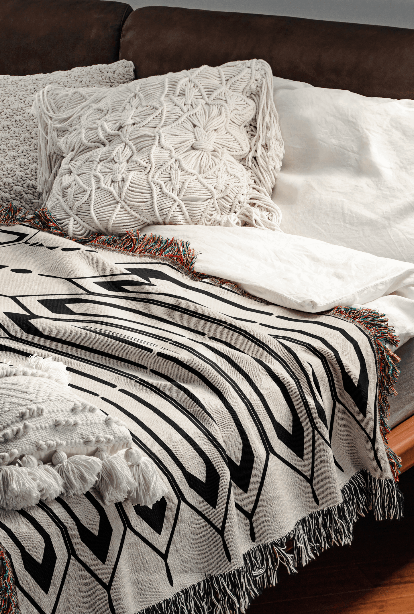 Black & Ivory Folk Throw Blanket