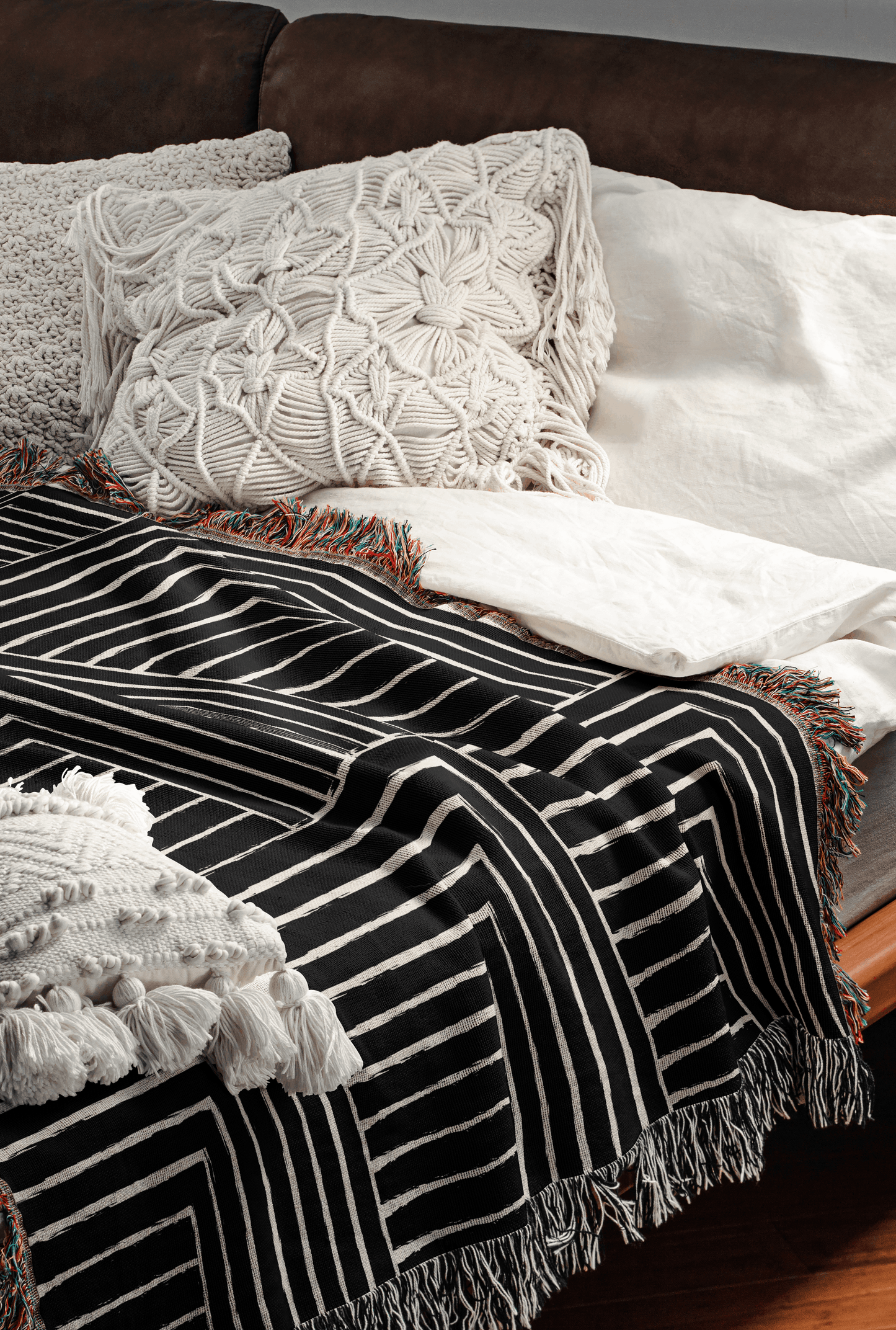Black and Beige MCM Minimalist Geometric Throw Blanket