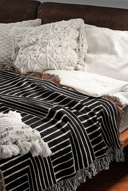Black and Beige MCM Minimalist Geometric Throw Blanket