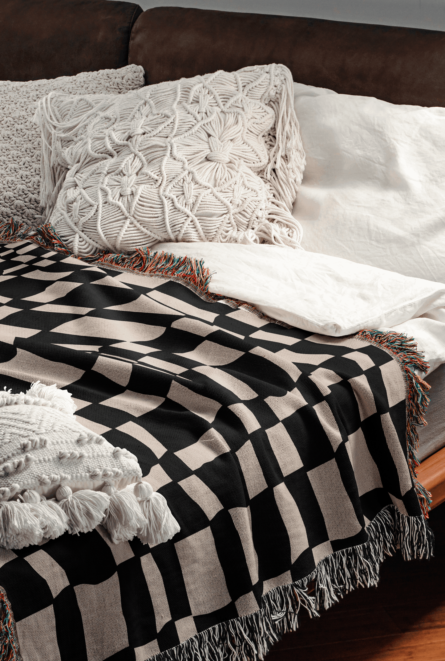 Wavy Checkered Woven Throw Blanket