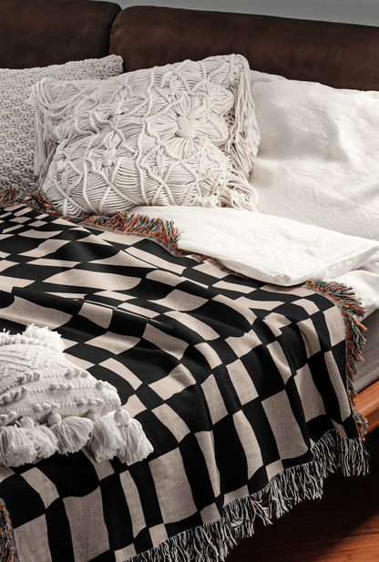 Wavy Checkered Woven Throw Blanket
