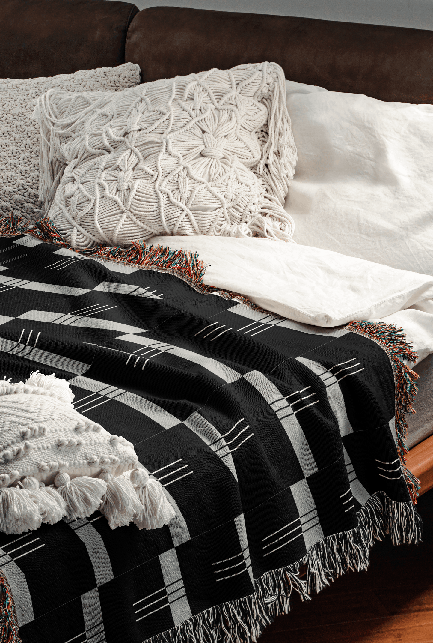 Black & Baby Blue Modern Minimalist Woven Blanket