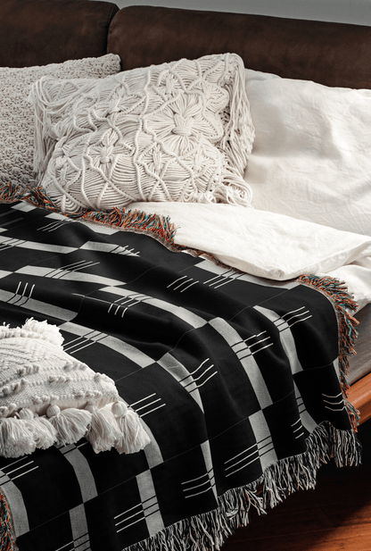 Black & Baby Blue Modern Minimalist Woven Blanket