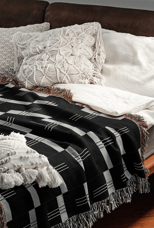 Black & Baby Blue Modern Minimalist Woven Blanket