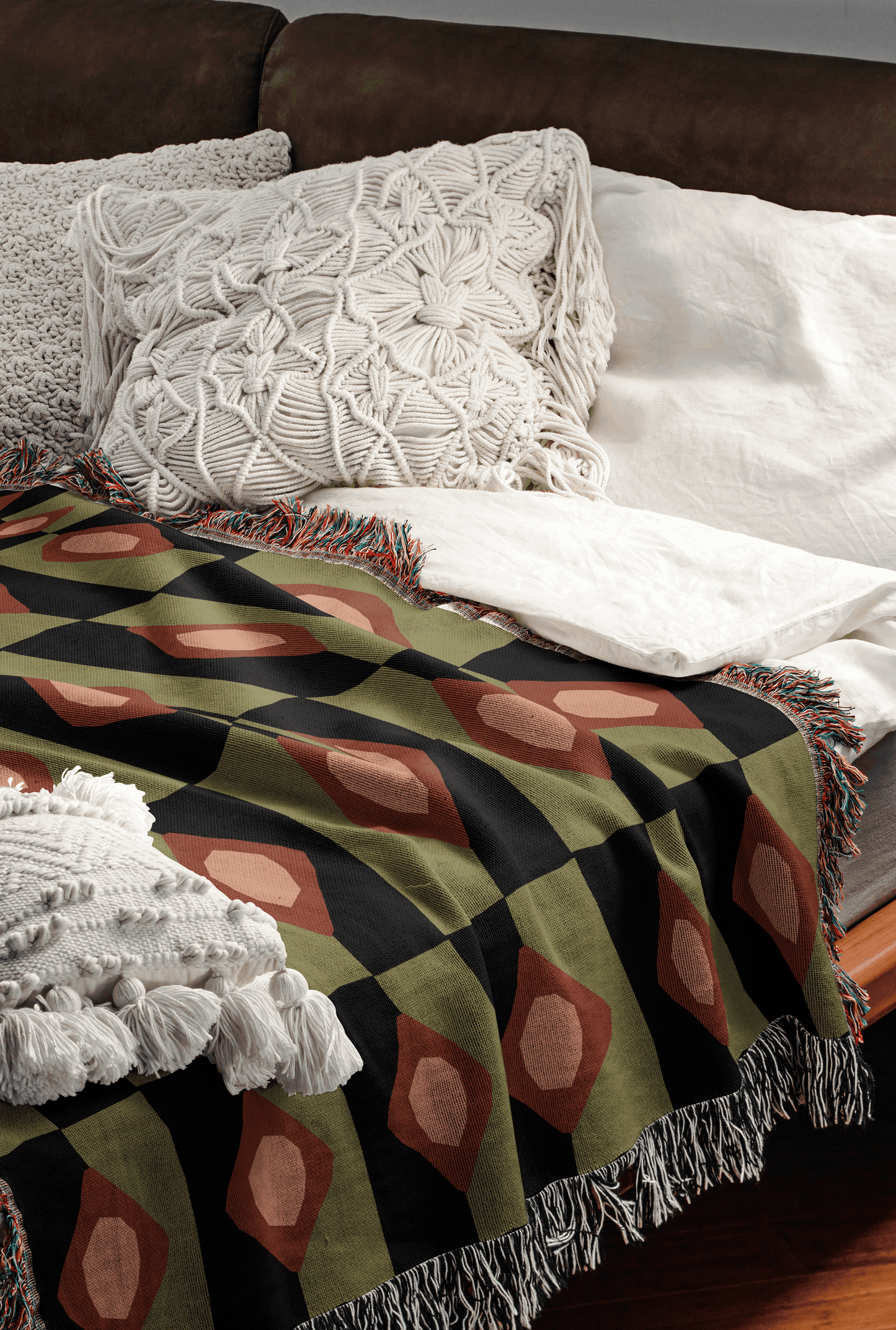 Retro Diamond Check Woven Throw Blanket