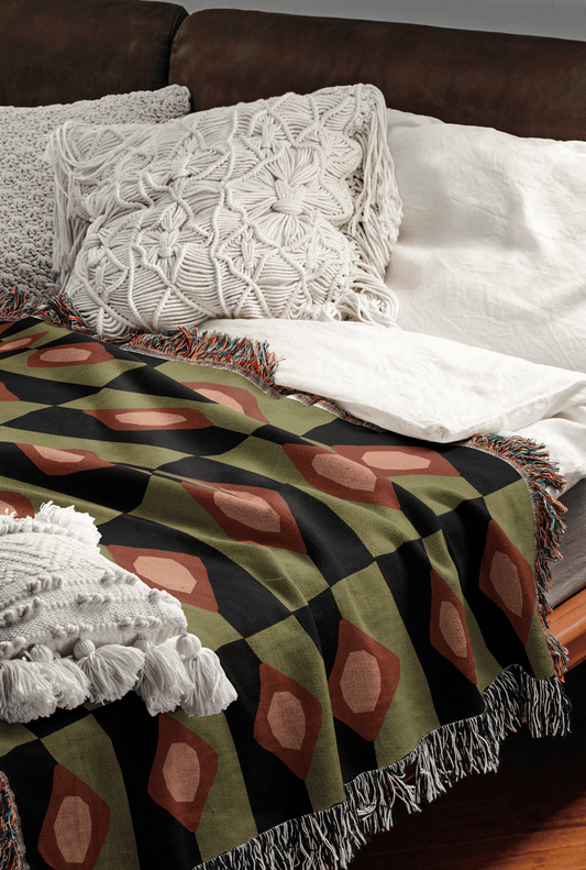 Retro Diamond Check Woven Throw Blanket
