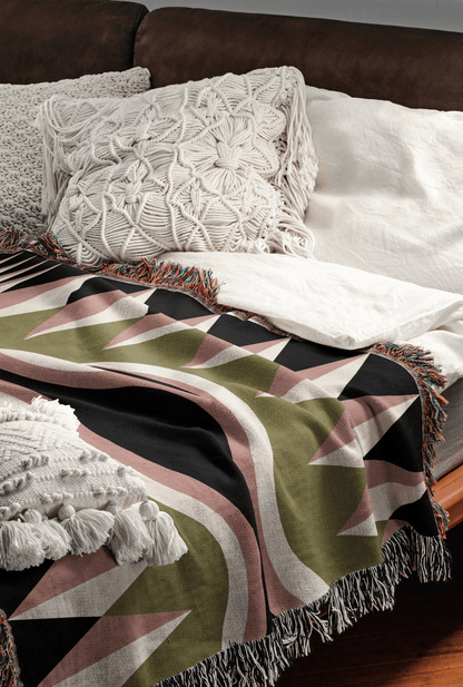 Olive Green and Pink Wavy Zigzag Throw Blanket