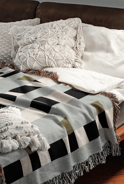 Baby Blue Bauhaus Grid Woven Throw Blanket