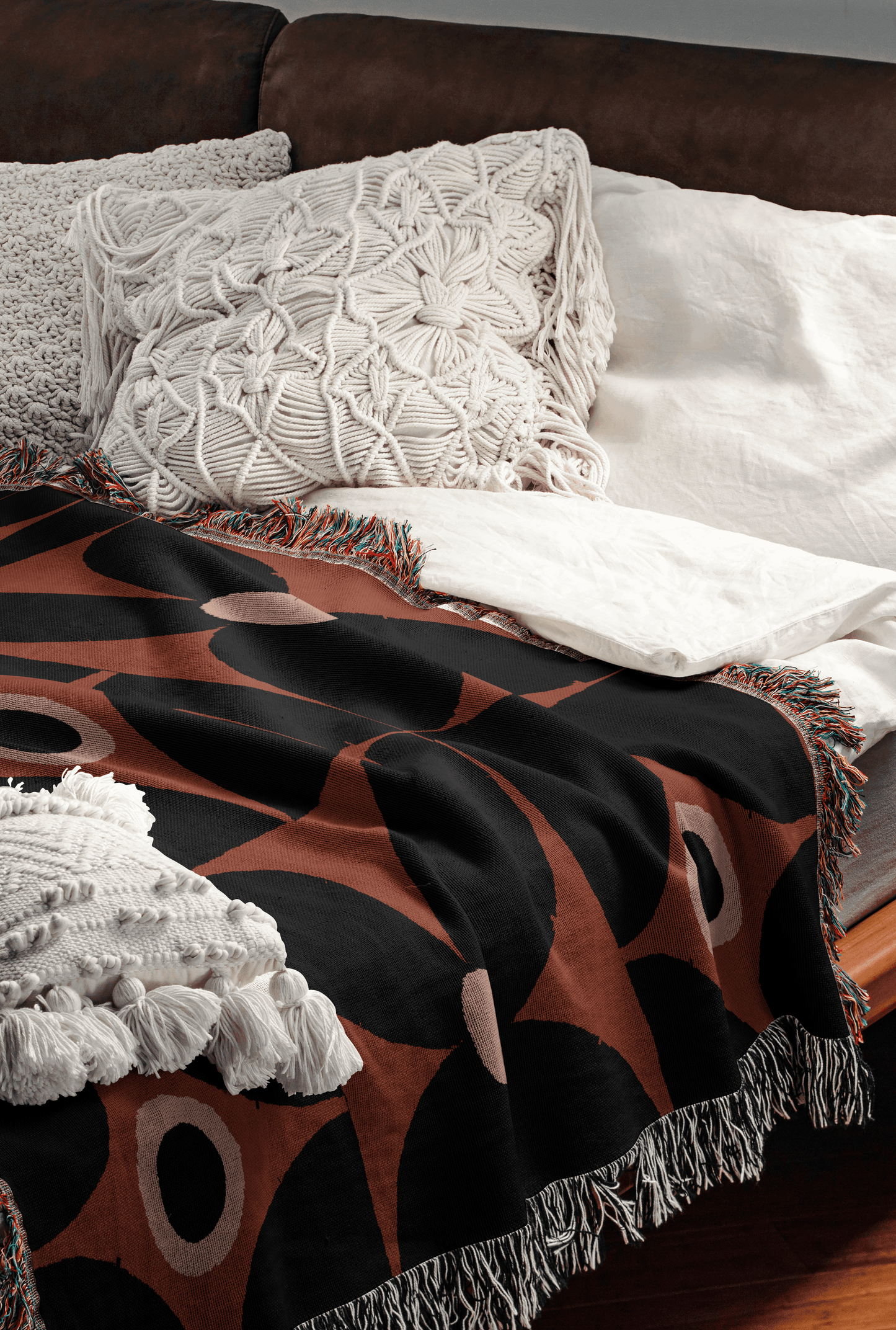 Rust & Black Retro Floral Geometric Blanket