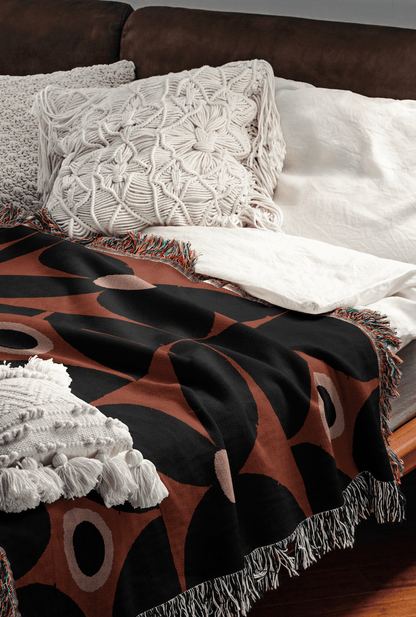 Rust & Black Retro Floral Geometric Blanket