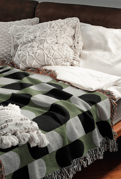 Modern Blue and Green Geometric Woven Throw Blanket