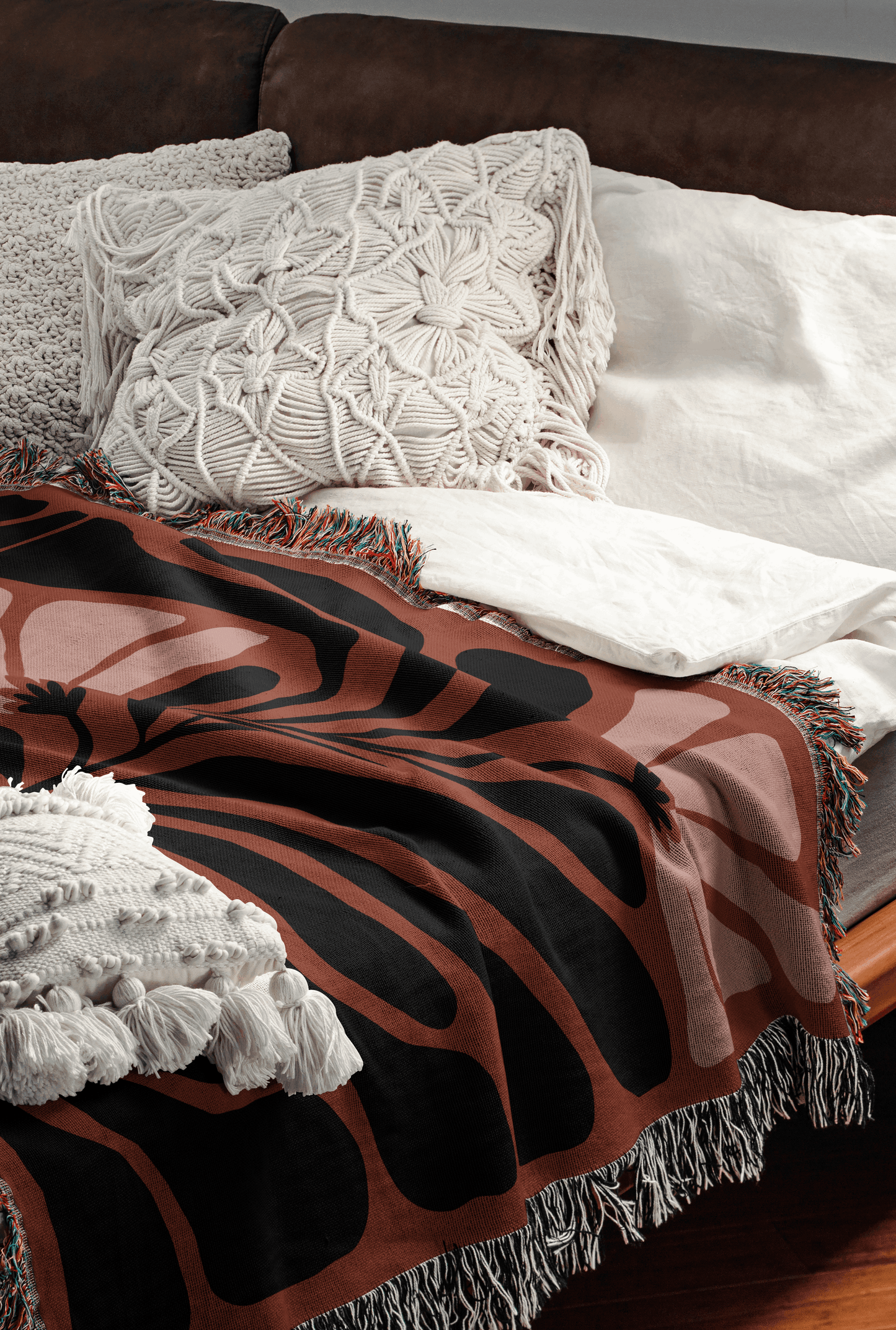 Matisse Burgundy Pink and Black Floral Woven Throw Blanket