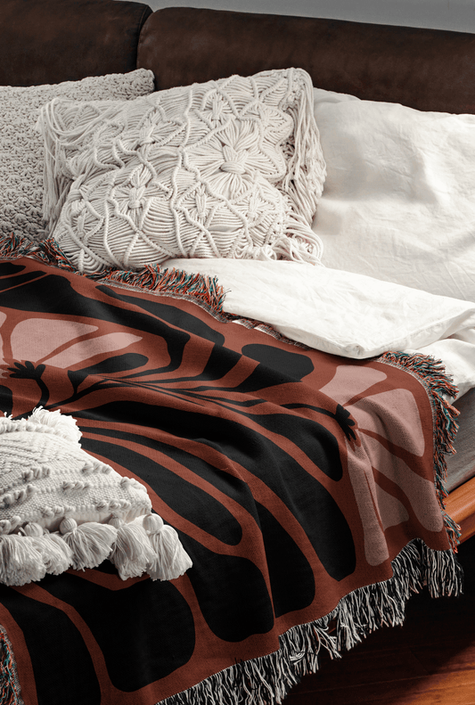 Matisse Burgundy Pink and Black Floral Woven Throw Blanket