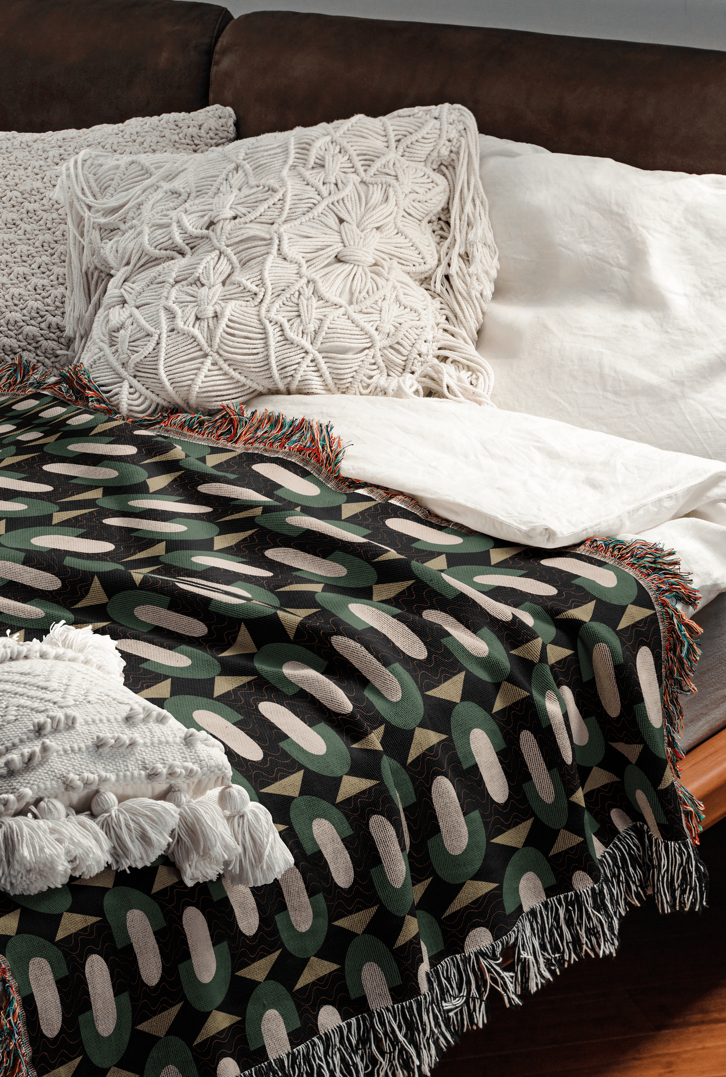 Green Mid-Century Geometric Woven Throw