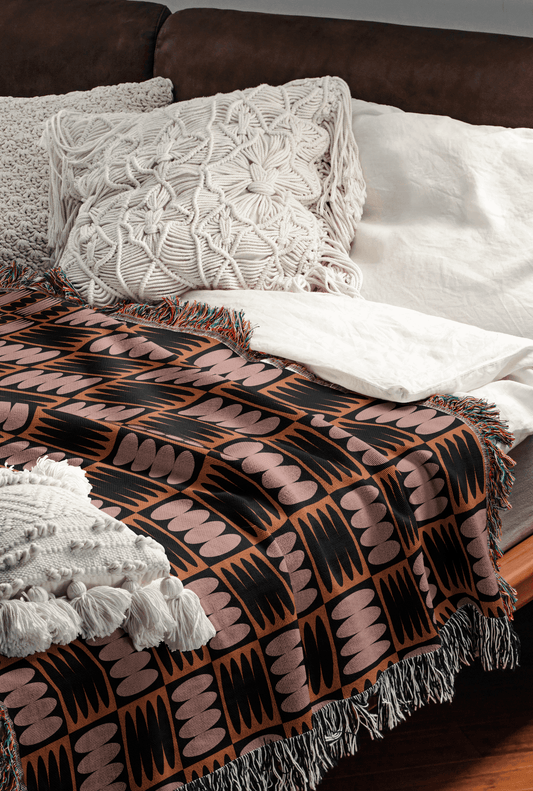 Rust and Mauve Geometric Woven Throw Blanket