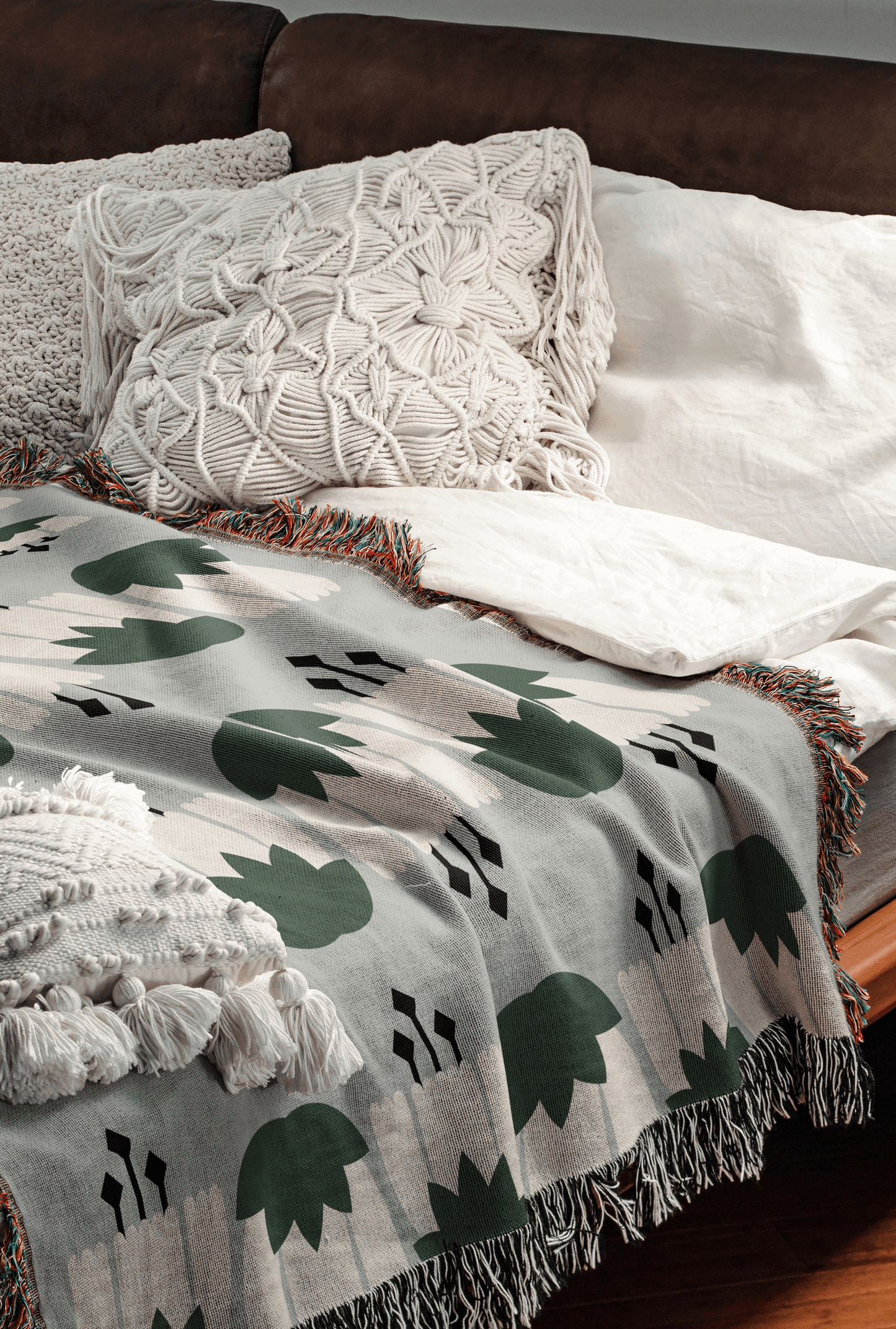 Baby Blue Nordic Floral Woven Blanket