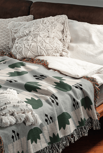 Baby Blue Nordic Floral Woven Blanket