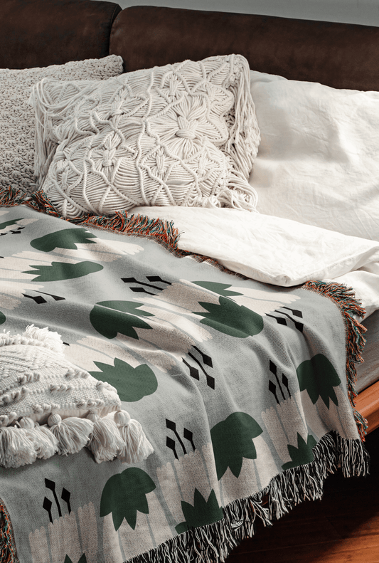 Baby Blue Nordic Floral Woven Blanket