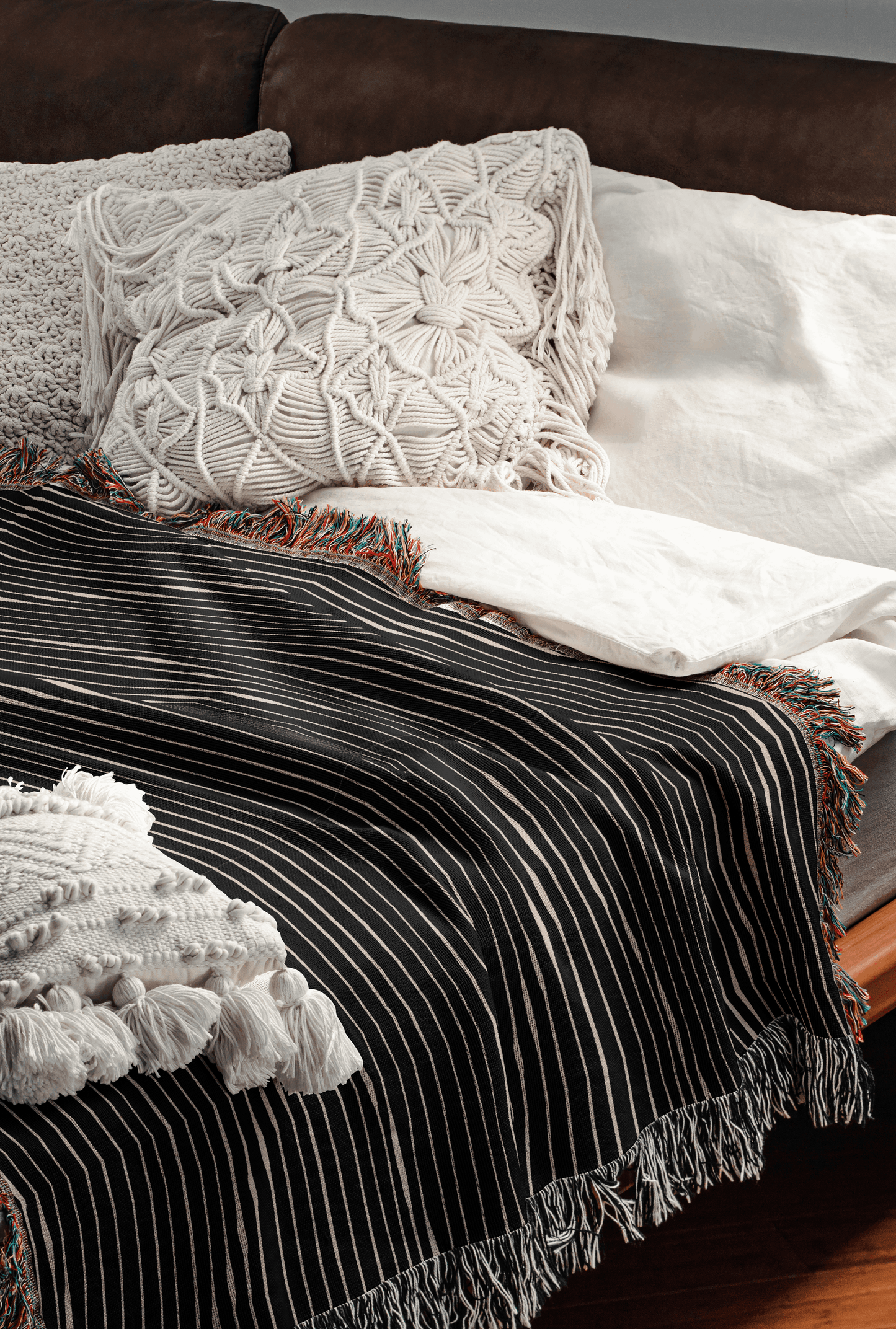 Black & Beige Zigzag Stripes – Modern Geometric Woven Throw Blanket