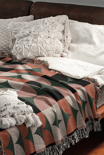 Geometric Elegance Woven Cotton Blanket
