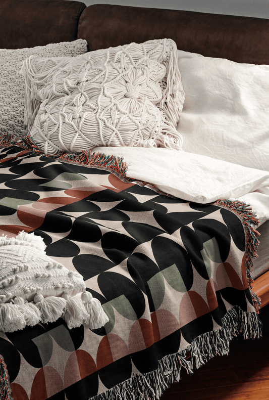 Modern Circles and Squares Geometric Cotton Blanket
