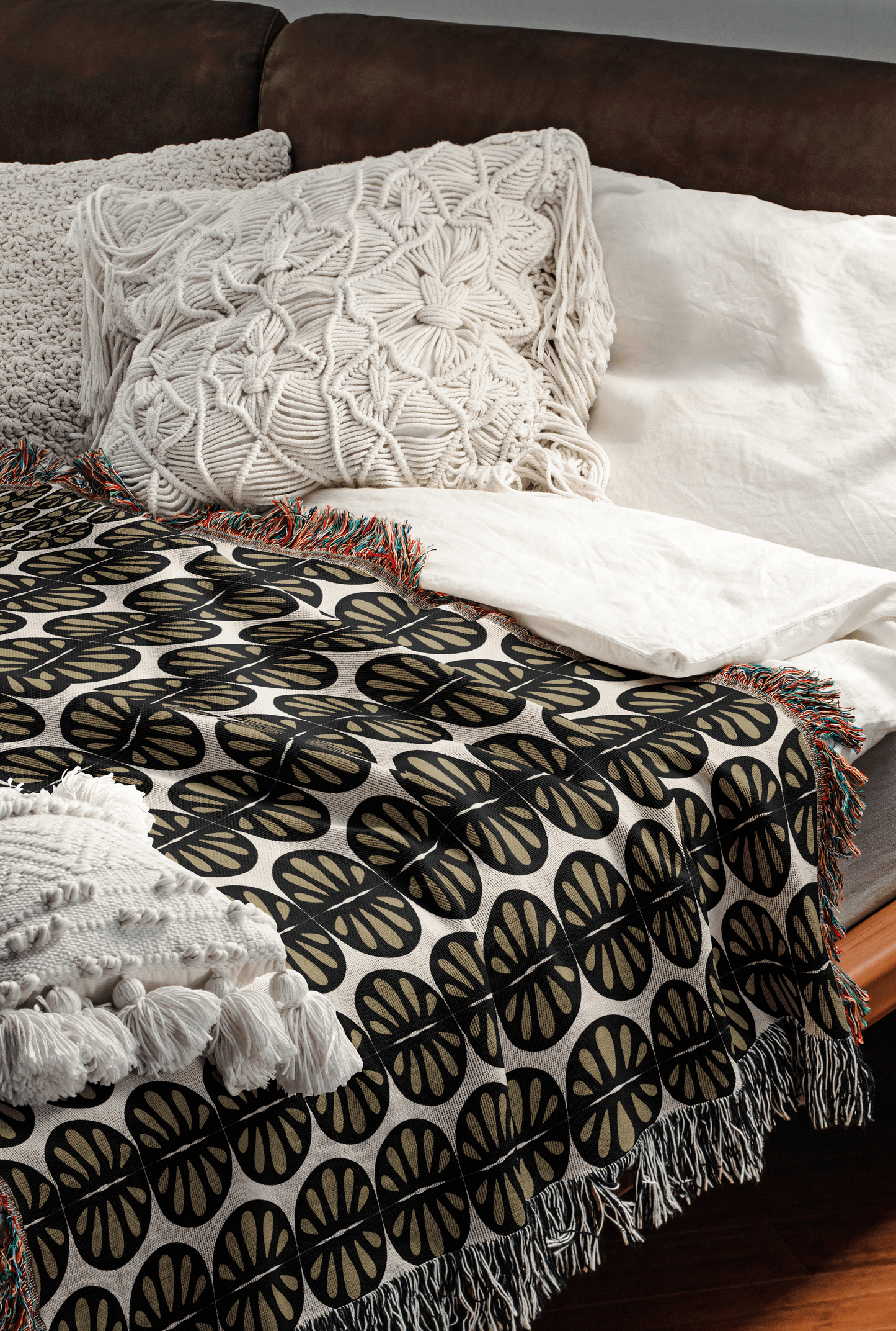 Khaki Modern Folk Woven Throw