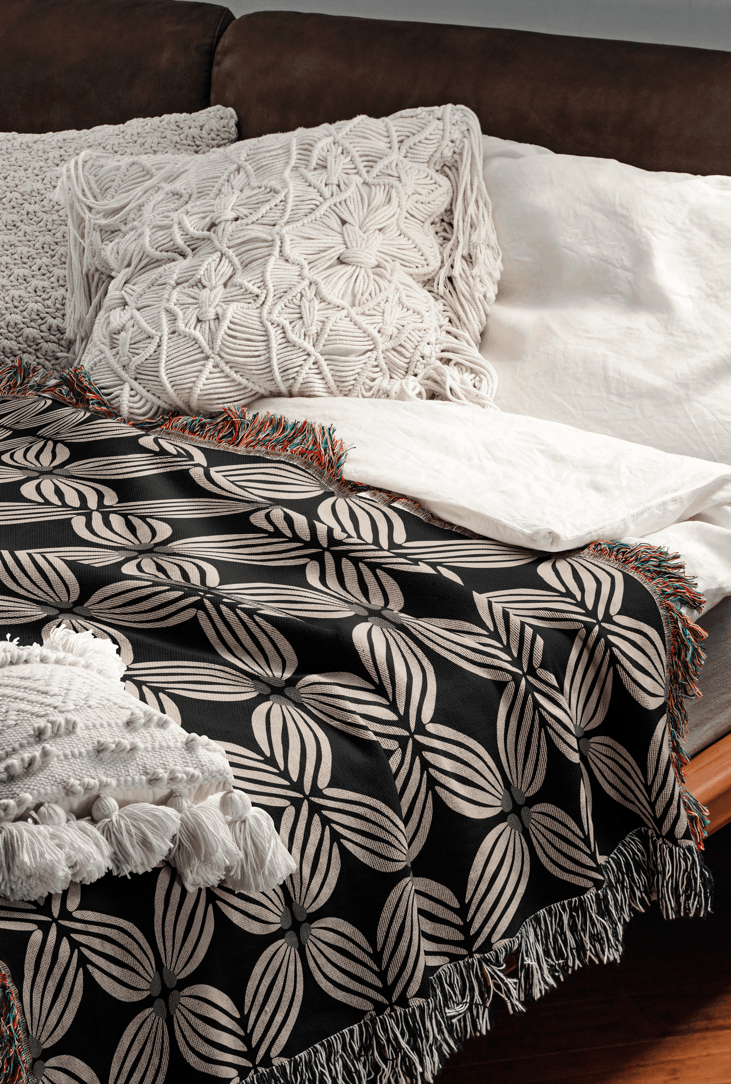 Modern Geometric Floral Woven Cotton Blanket