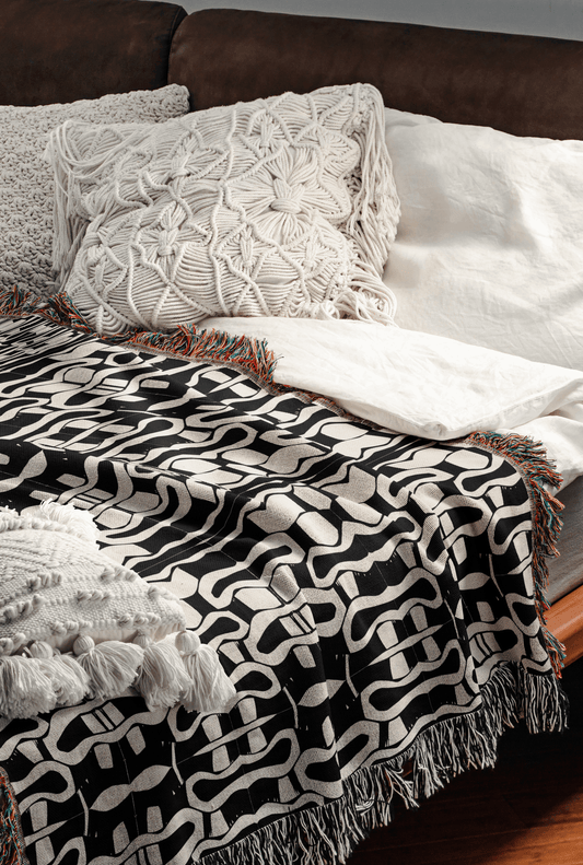 Abstract Monochrome Woven Throw Blanket