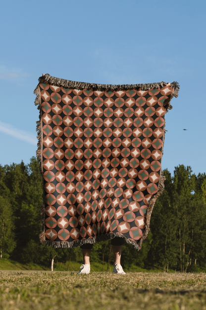 Burnt Orange and Green MCM Pattern Woven Cotton Throw Blankets