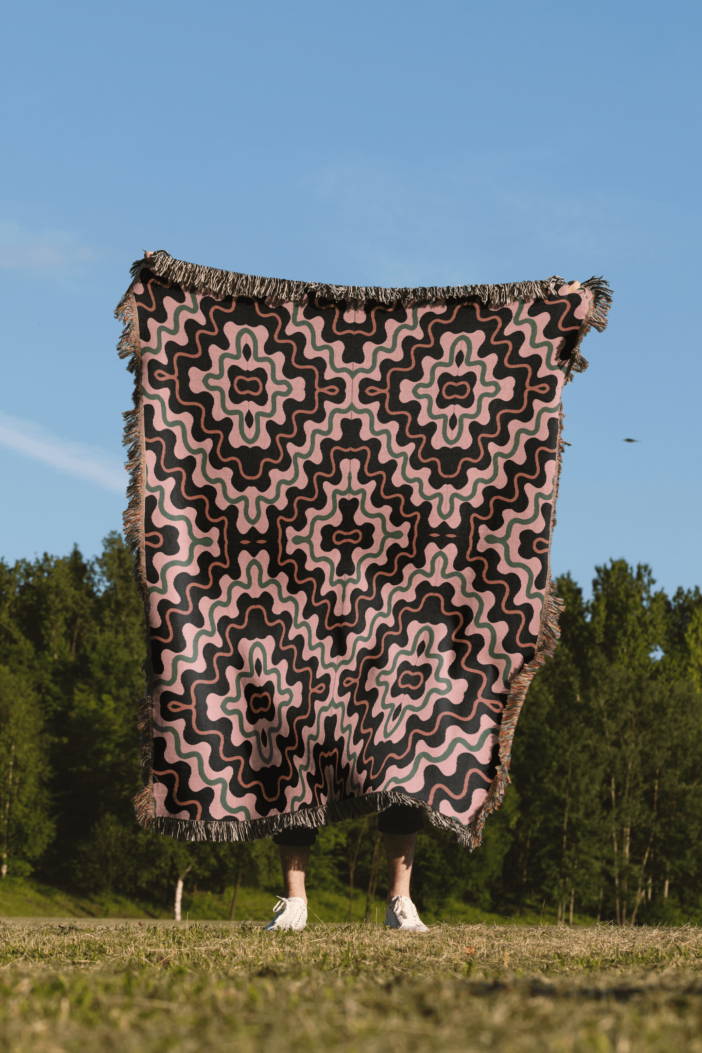Psychedelic Pink and Black Cotton Woven Throw Blanket