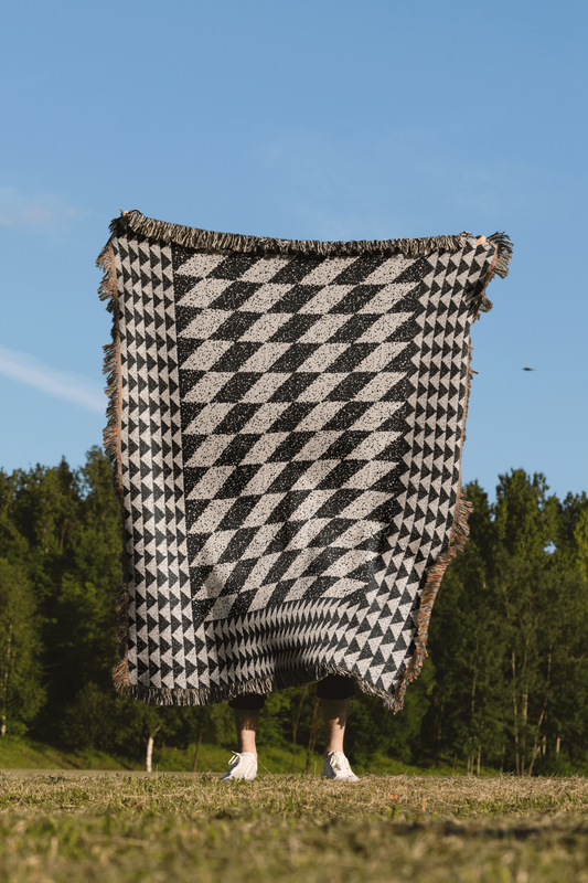 Black and Beige Geometric Grunge Woven Blanket
