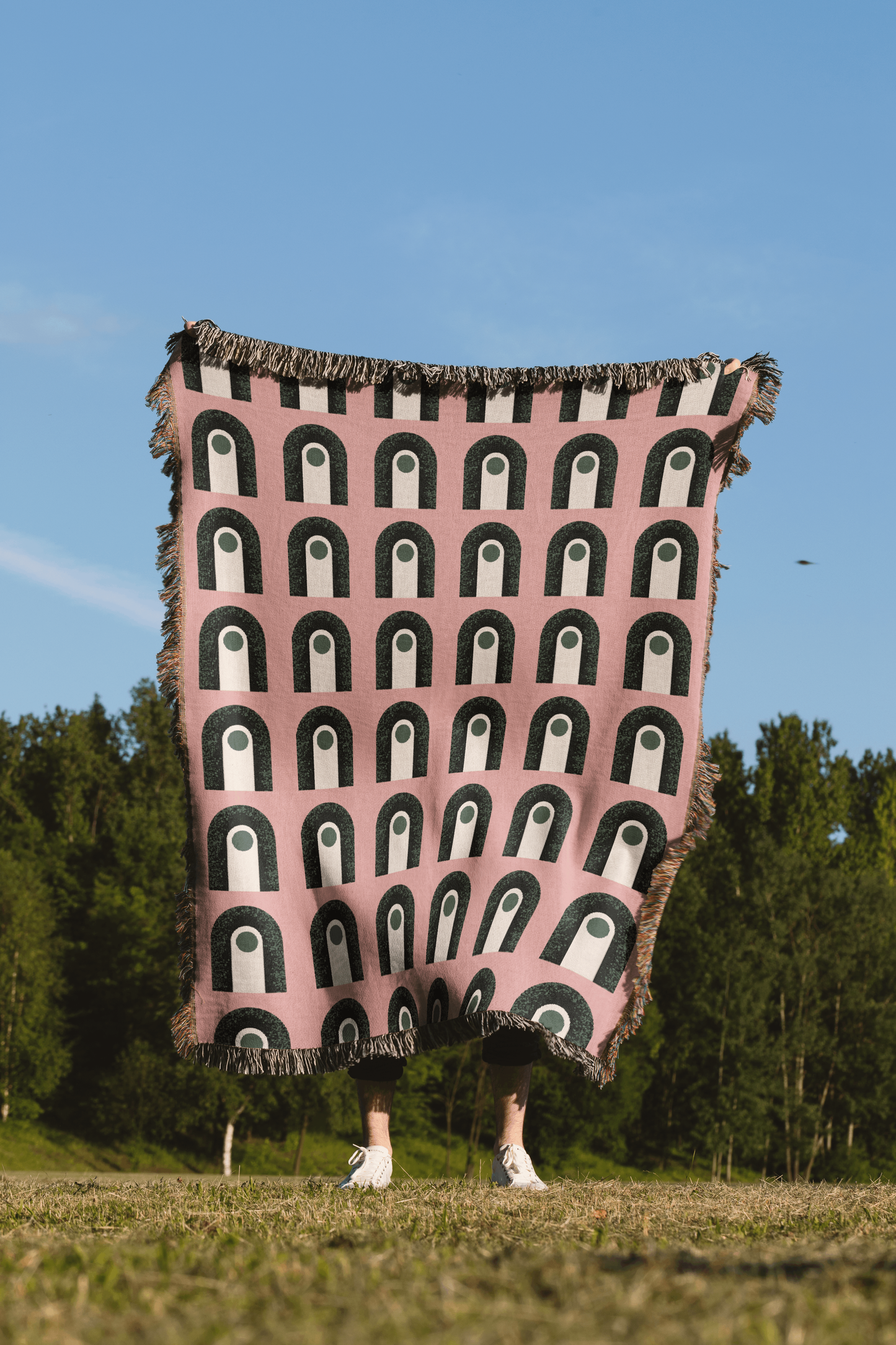 Pink and Black Brutalist Arches Woven Blanket