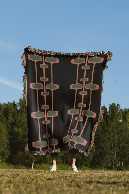 Retro Olive and Rust Modern Geometric Woven Cotton Blanket