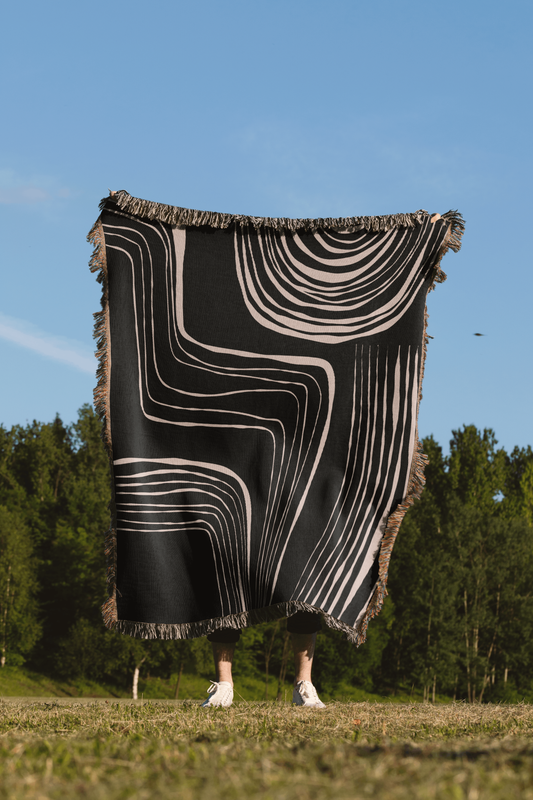 Black and Beige Minimalist Modern Lines Woven Blanket