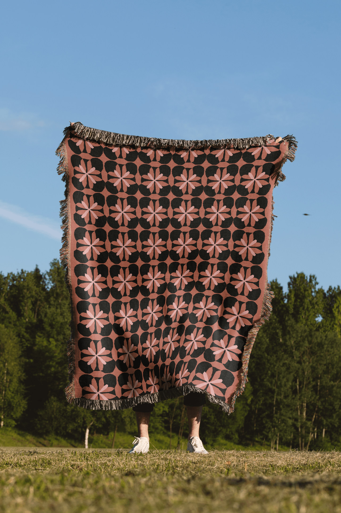 Fall Colors Abstract Flower Pattern Woven Cotton Throw Blankets - Taylor Bassam