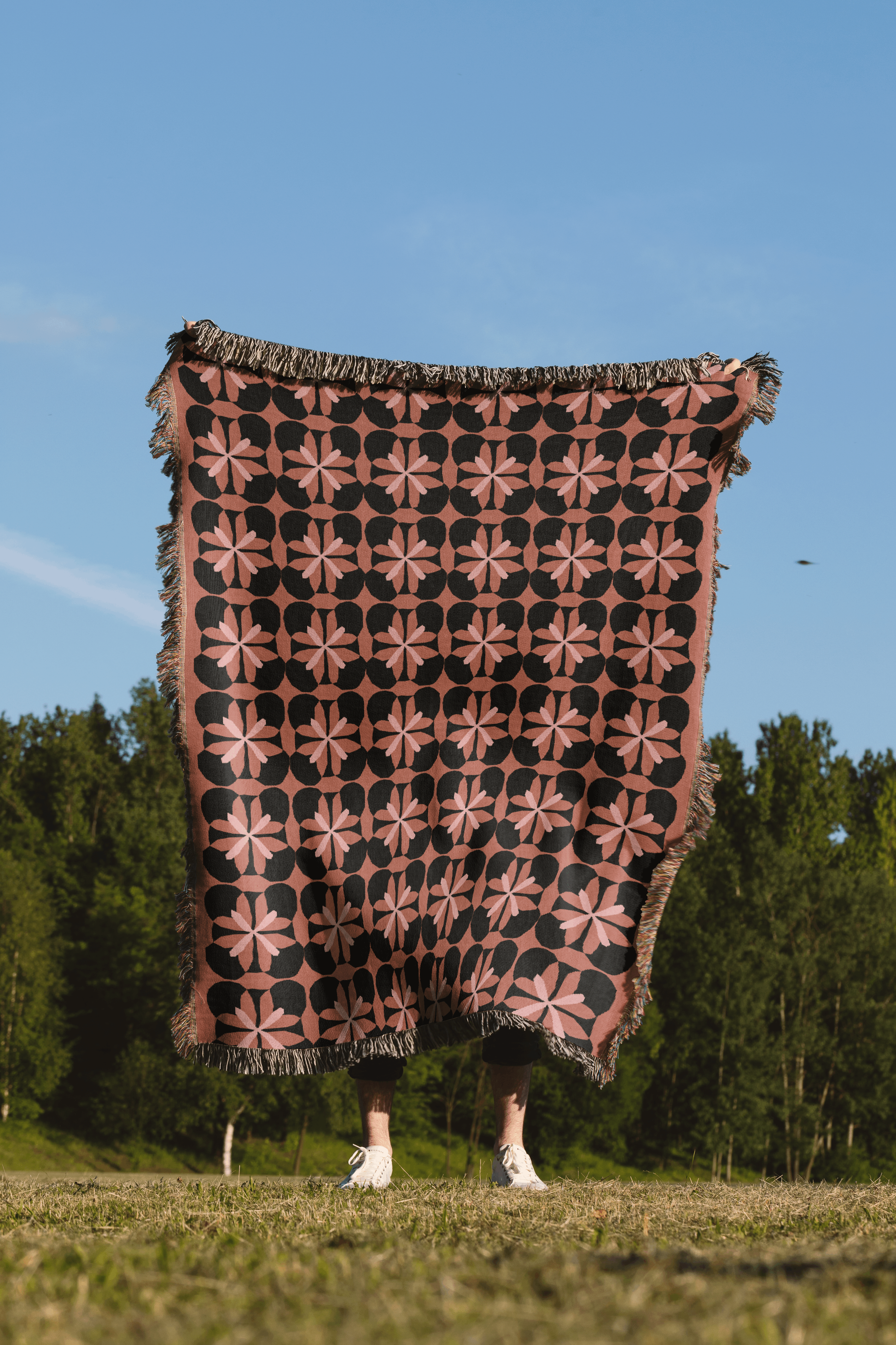 Fall Colors Abstract Flower Pattern Woven Cotton Throw Blankets - Taylor Bassam