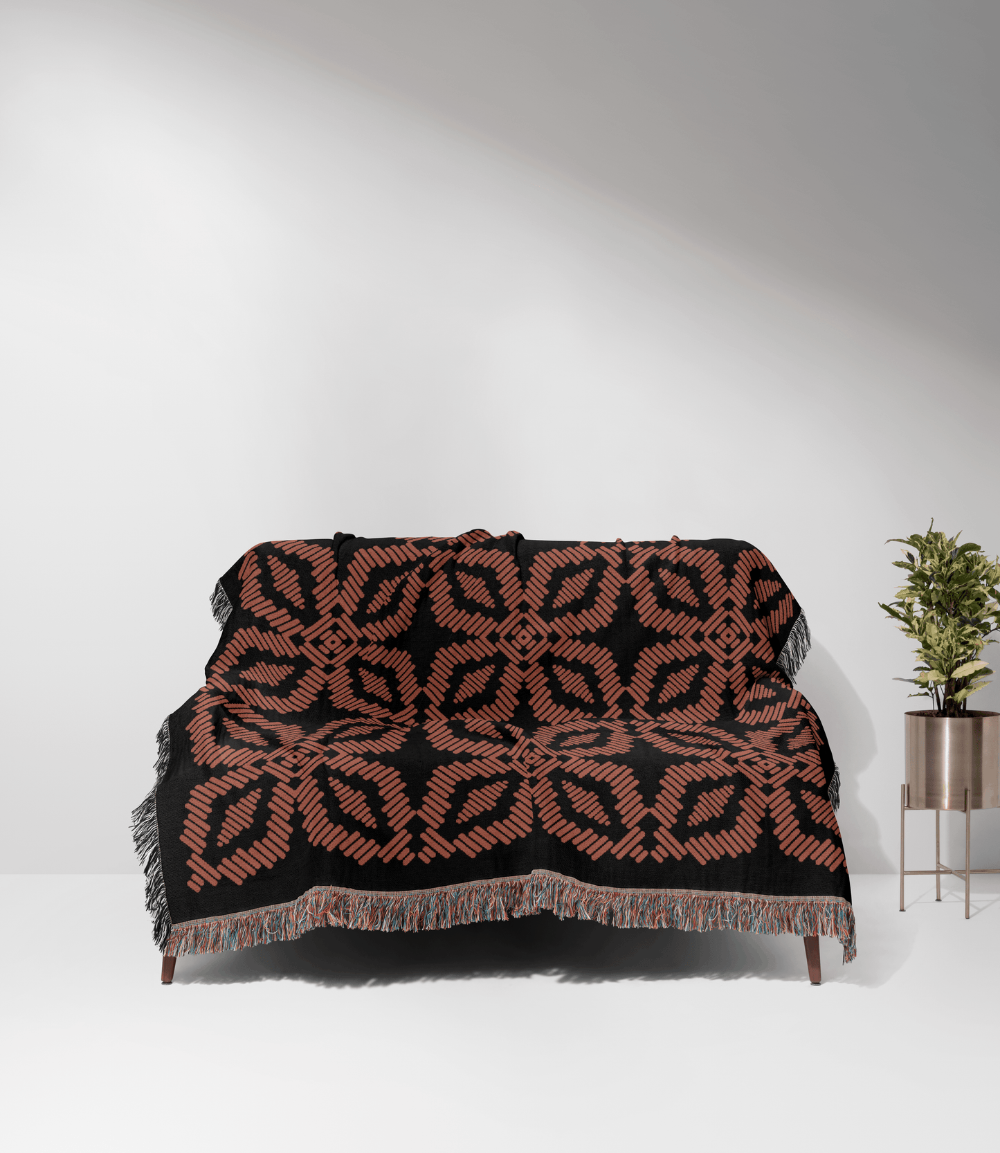 Orange and Black Quilt Pattern Boho Woven Cotton Throw Blankets - Taylor Bassam