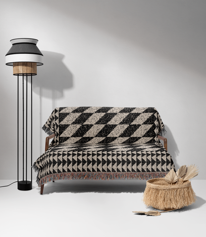 Black and Beige Geometric Grunge Woven Blanket