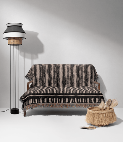 Stripe Woven Cotton Blanket in Black and Warm Beige